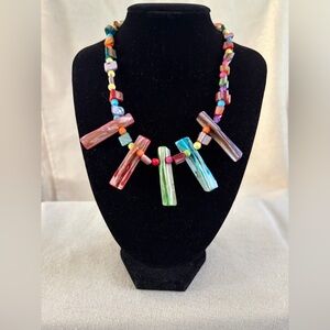 Multicolor Glass Bar & Bead Statement Necklace - Women Jewelry